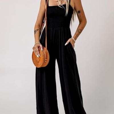 Women's Casual Loose Overalls Jumpsuits One Piece Sleeveless Wide Leg Long Pant Rompers With Pockets
