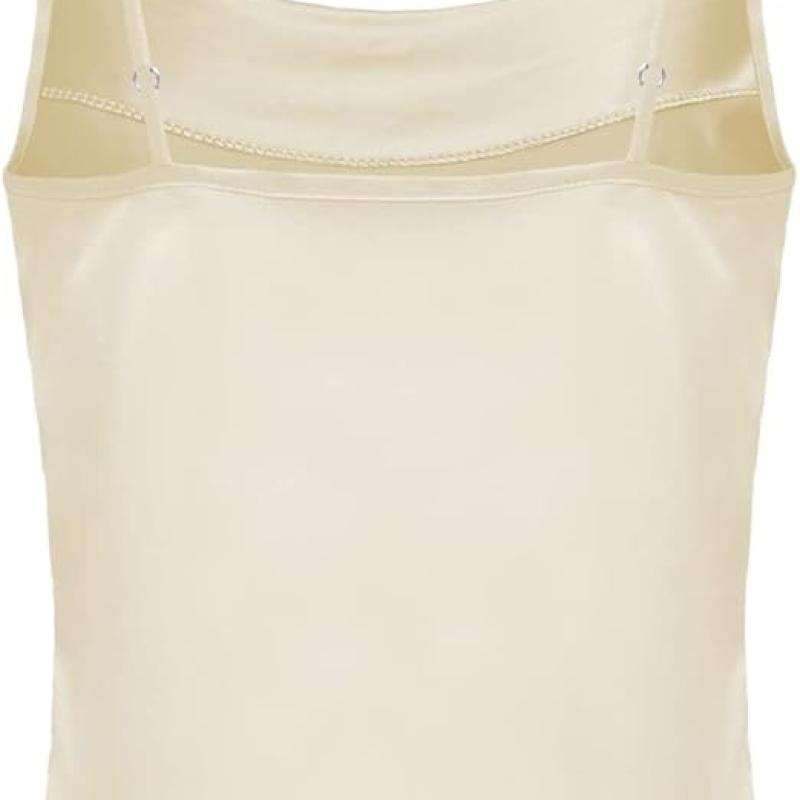 Women's Silk Satin Camisole Cowl Neck Tank Top Cami Silky Basic Tank Shirt Blouses