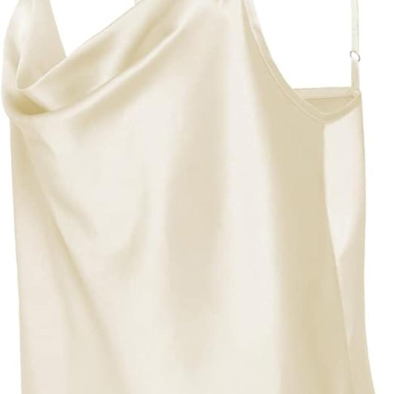 Women's Silk Satin Camisole Cowl Neck Tank Top Cami Silky Basic Tank Shirt Blouses