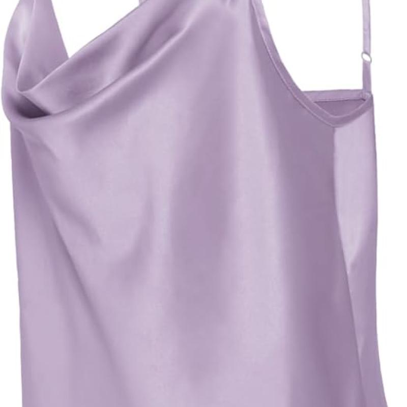 Women's Silk Satin Camisole Cowl Neck Tank Top Cami Silky Basic Tank Shirt Blouses