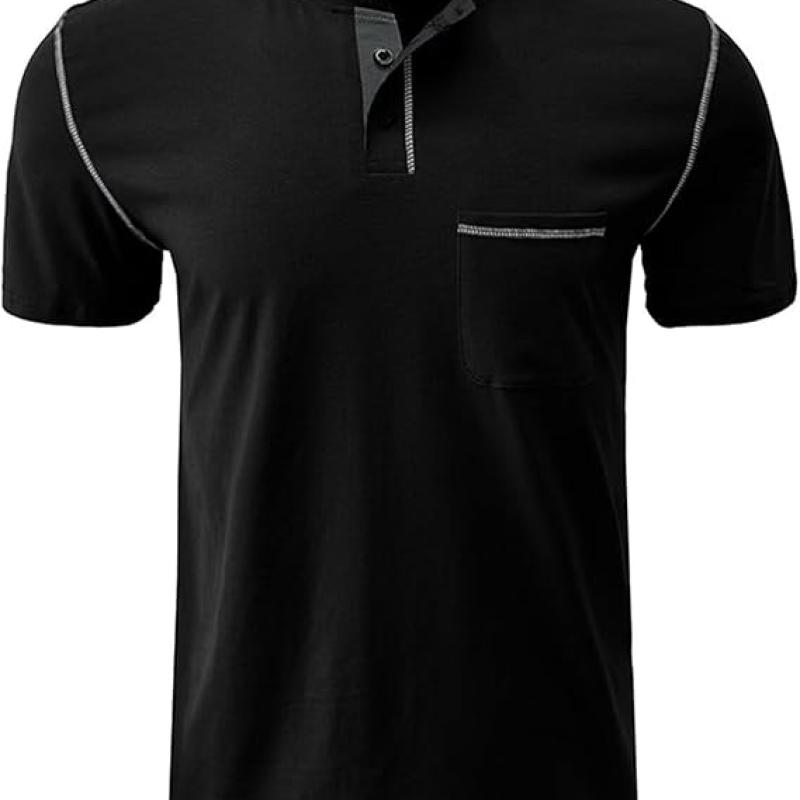 Men's Henley Shirt Lightweight Short Sleeve T-Shirt Casual Stylish Button Cotton Shirt
