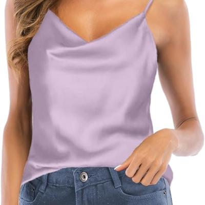 Women's Silk Satin Camisole Cowl Neck Tank Top Cami Silky Basic Tank Shirt Blouses