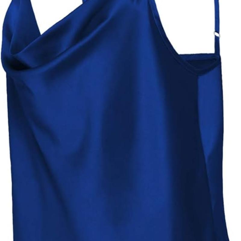 Women's Silk Satin Camisole Cowl Neck Tank Top Cami Silky Basic Tank Shirt Blouses