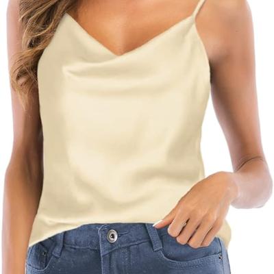 Women's Silk Satin Camisole Cowl Neck Tank Top Cami Silky Basic Tank Shirt Blouses