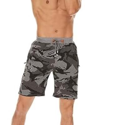 Mens Shorts Casual Drawstring Zipper Pockets Elastic Waist