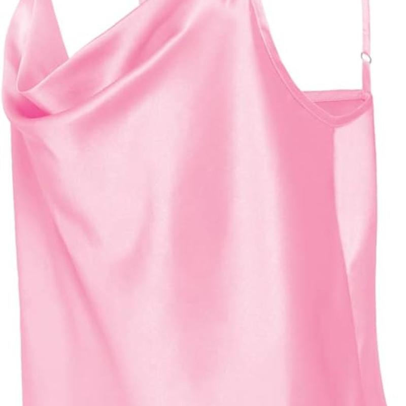 Women's Silk Satin Camisole Cowl Neck Tank Top Cami Silky Basic Tank Shirt Blouses