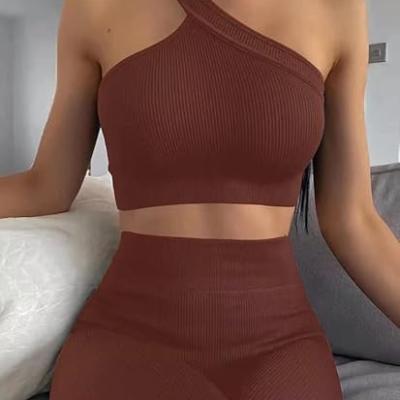 Workout Sets for Women 2 Piece Seamless Sexy One Shoulder Sport Bra High Waist Shorts GMY Yoga Two Piece Outfits