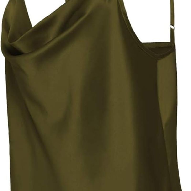 Women's Silk Satin Camisole Cowl Neck Tank Top Cami Silky Basic Tank Shirt Blouses