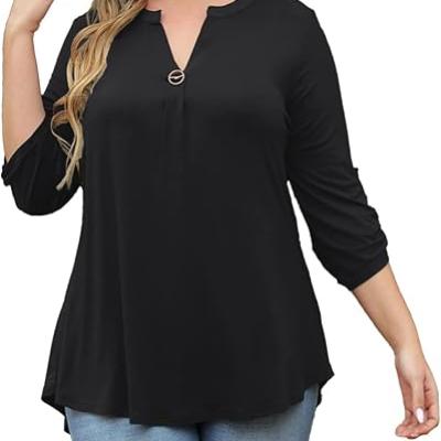 Womens Tops Dressy Casual 3/4 Sleeve Shirts Tunic Blouses Plus Size Tops for Women