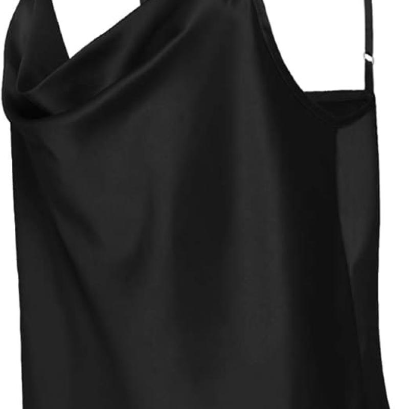 Women's Silk Satin Camisole Cowl Neck Tank Top Cami Silky Basic Tank Shirt Blouses