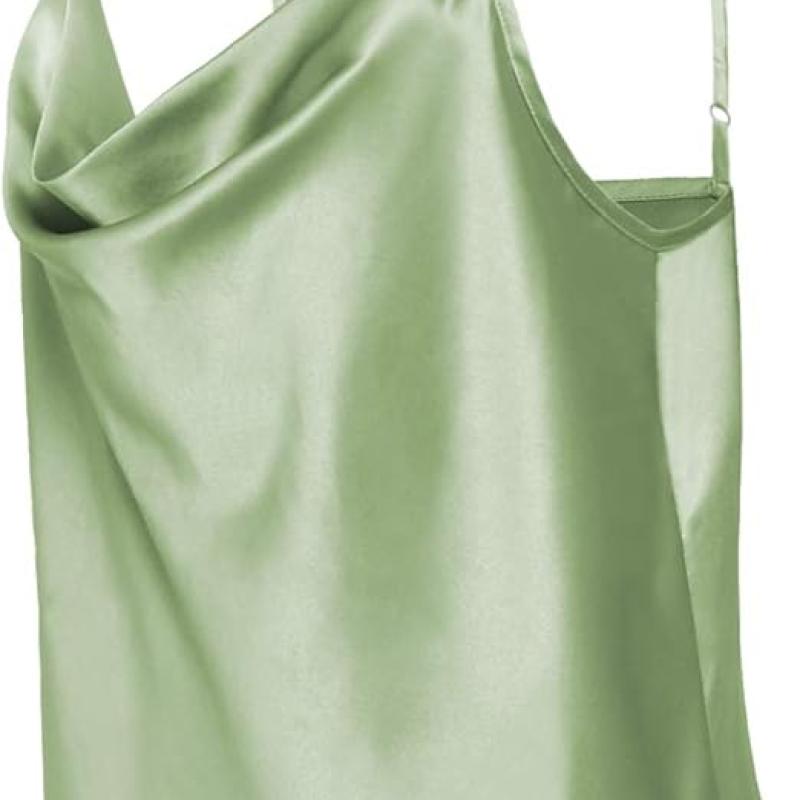 Women's Silk Satin Camisole Cowl Neck Tank Top Cami Silky Basic Tank Shirt Blouses
