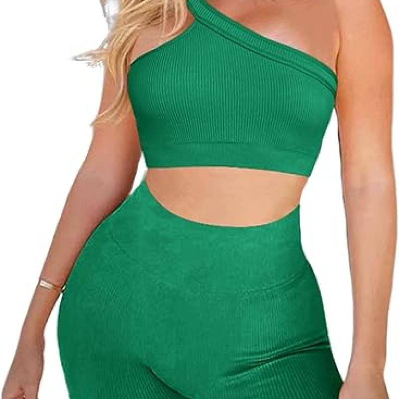 Workout Sets for Women 2 Piece Seamless Sexy One Shoulder Sport Bra High Waist Shorts GMY Yoga Two Piece Outfits