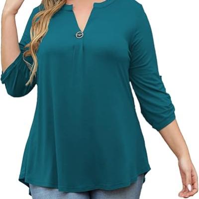 Womens Tops Dressy Casual 3/4 Sleeve Shirts Tunic Blouses Plus Size Tops for Women