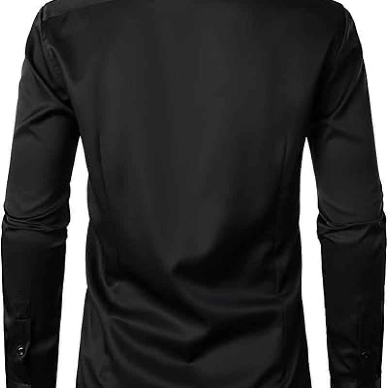 Men's Stretch Wrinkle Free Dress Shirts Formal Wedding Prom Long Sleeve Slim Fit Button Down Shirts