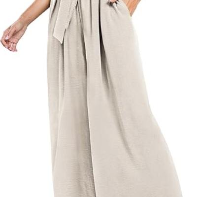 Summe Wide Leg Dress Pants for Women High Waisted Palazzo Casual Work Pants Beach Trousers with Pocket