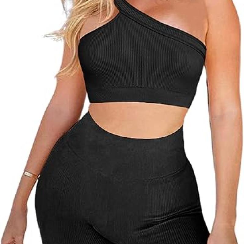 Workout Sets for Women 2 Piece Seamless Sexy One Shoulder Sport Bra High Waist Shorts GMY Yoga Two Piece Outfits