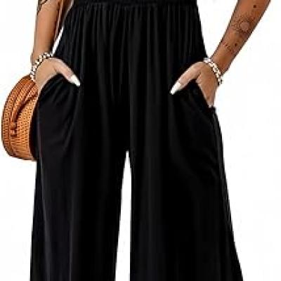 Women's Casual Loose Overalls Jumpsuits One Piece Sleeveless Wide Leg Long Pant Rompers With Pockets