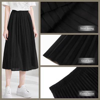 Womens Skirt Leopard Print Midi Long Shirring Pleated Skirts High Waisted A Line Skirts