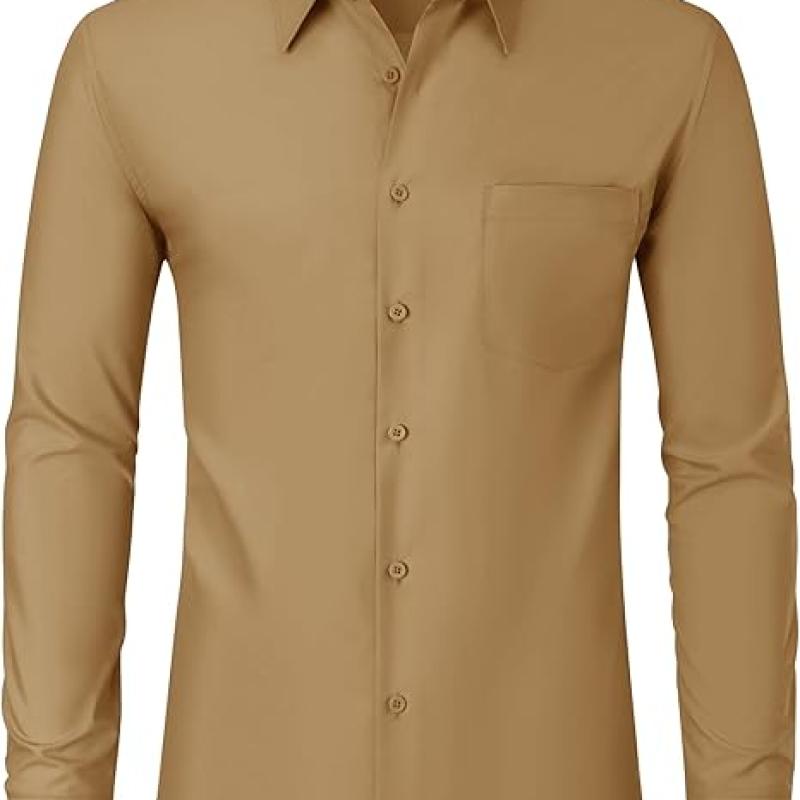 Men's Dress Shirts Wrinkle Free Long Sleeve Formal Shirt Solid Business Casual Wedding Button Down Shirts with Pocket