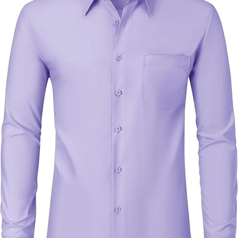 Men's Dress Shirts Wrinkle Free Long Sleeve Formal Shirt Solid Business Casual Wedding Button Down Shirts with Pocket