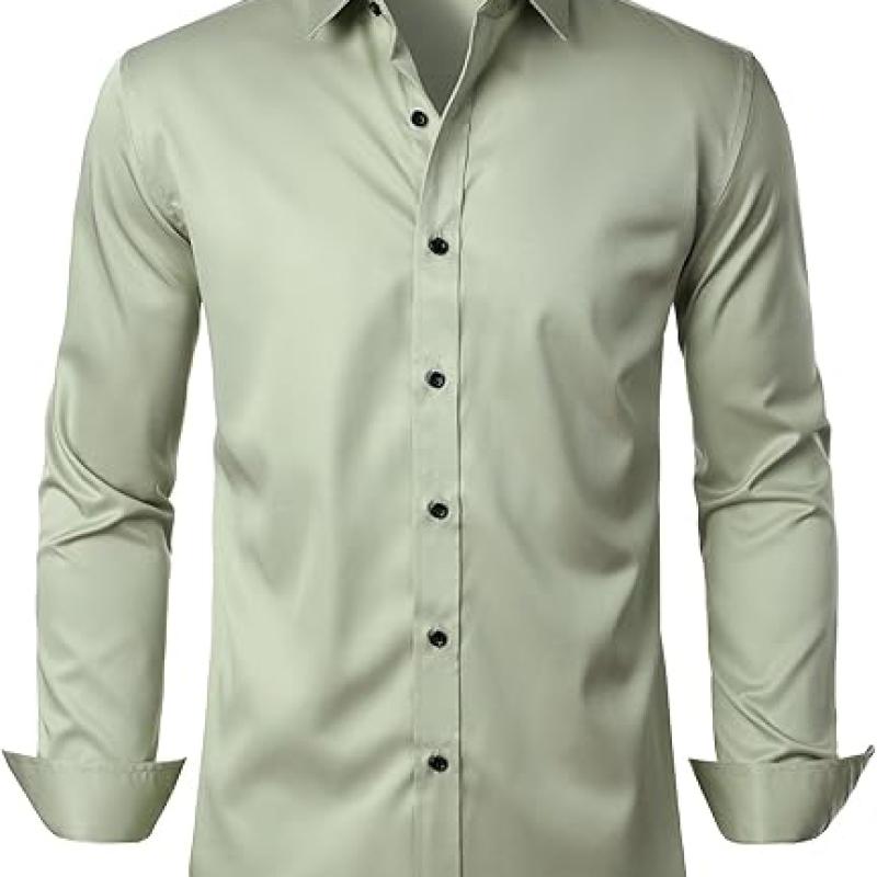 Men's Stretch Wrinkle Free Dress Shirts Formal Wedding Prom Long Sleeve Slim Fit Button Down Shirtsc
