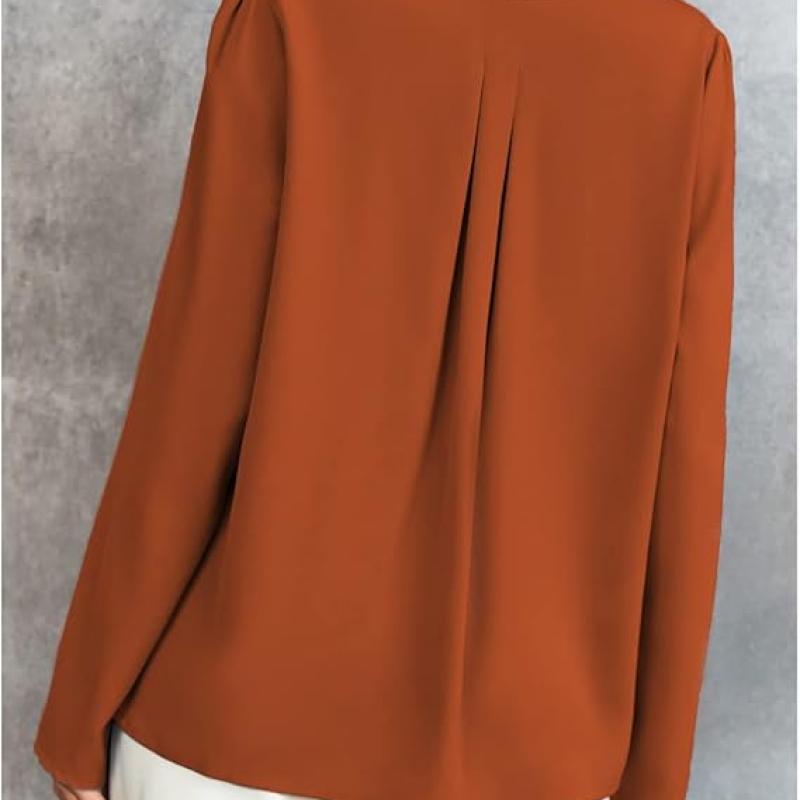 Women's Long Sleeve Shirts V Neck Business Casual Plain Work Blouses Tops