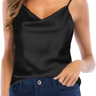 Women's Silk Satin Camisole Cowl Neck Tank Top Cami Silky Basic Tank Shirt Blouses
