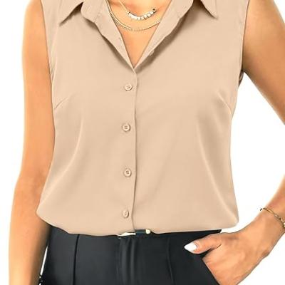 Womens Sleeveless Button Down Shirt Tops V Neck Business Casual Collared Blouses Tank Top
