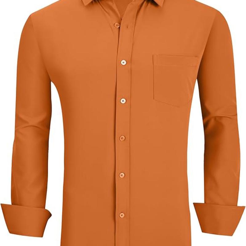 Mens Dress Shirts Regular Fit Long Sleeve Stretch Business Dress Shirts for Men