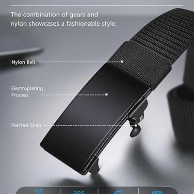 Men's Ratchet Web Belt, 1.25 inch Nylon Automatic Buckle Belt, No Holes Invisible Belt for Men