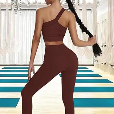 Workout Sets for Women 2 Piece Seamless Sexy One Shoulder Sport Bra High Waist Shorts GMY Yoga Two Piece Outfits