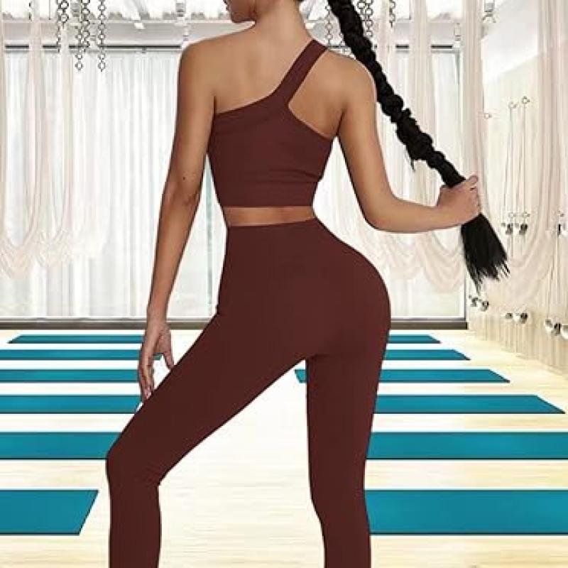 Workout Sets for Women 2 Piece Seamless Sexy One Shoulder Sport Bra High Waist Shorts GMY Yoga Two Piece Outfits