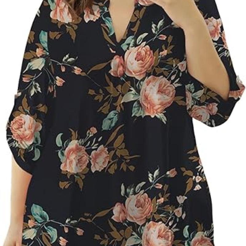 Womens Tops Dressy Casual 3/4 Sleeve Shirts Tunic Blouses Plus Size Tops for Women