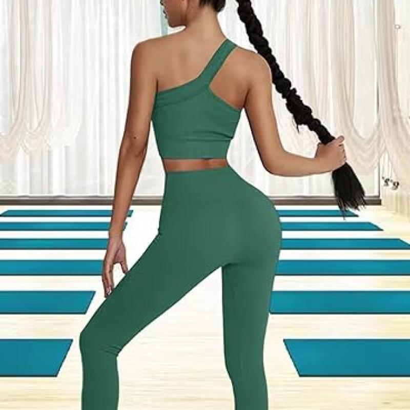Workout Sets for Women 2 Piece Seamless Sexy One Shoulder Sport Bra High Waist Shorts GMY Yoga Two Piece Outfits