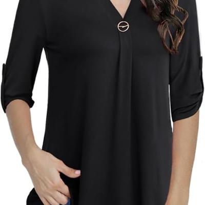 Womens Tops Dressy Casual 3/4 Sleeve Shirts Tunic Blouses Plus Size Tops for Women