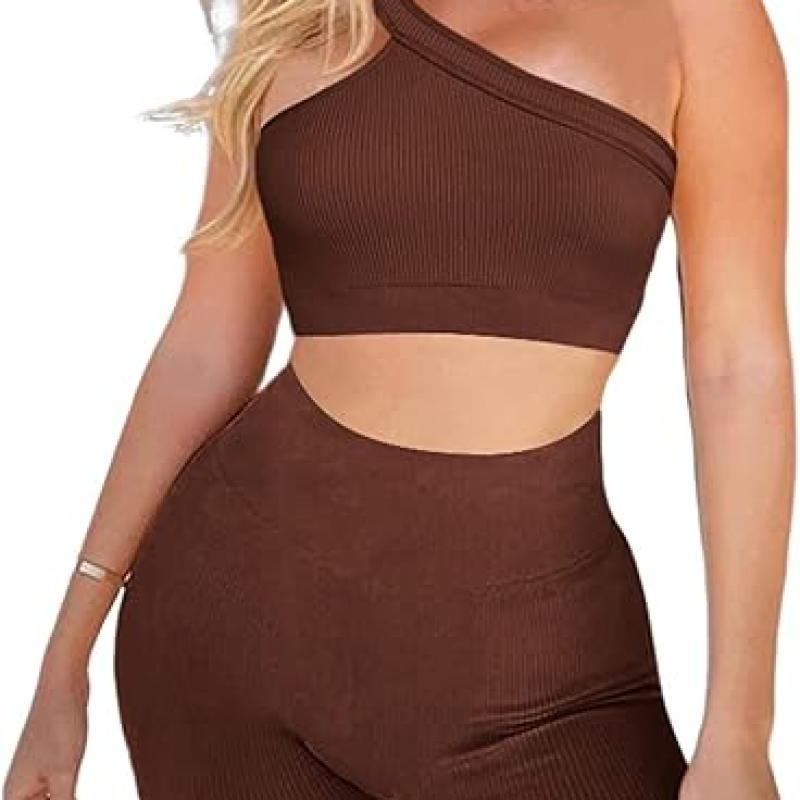 Workout Sets for Women 2 Piece Seamless Sexy One Shoulder Sport Bra High Waist Shorts GMY Yoga Two Piece Outfits