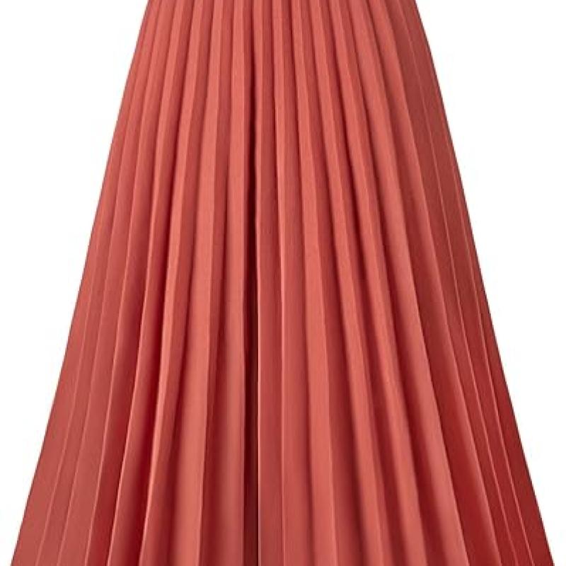 Womens Skirt Leopard Print Midi Long Shirring Pleated Skirts High Waisted A Line Skirts