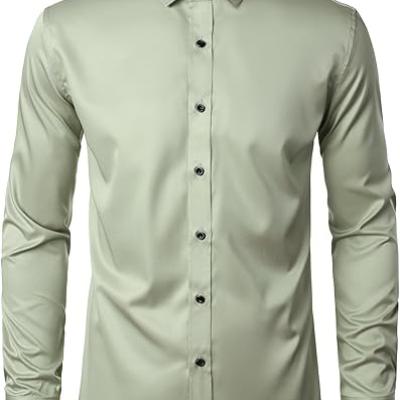 Men's Stretch Wrinkle Free Dress Shirts Formal Wedding Prom Long Sleeve Slim Fit Button Down Shirtsc