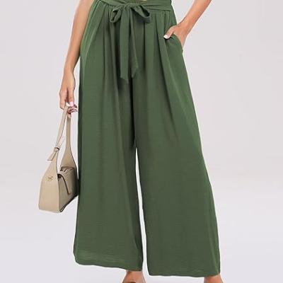 Summe Wide Leg Dress Pants for Women High Waisted Palazzo Casual Work Pants Beach Trousers with Pocket