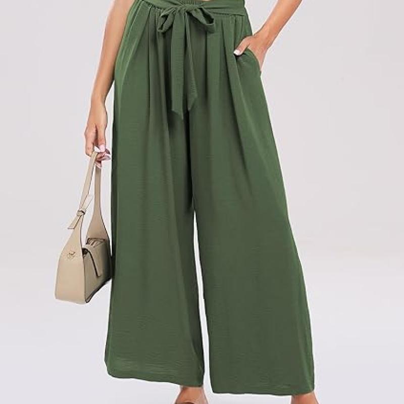 Summe Wide Leg Dress Pants for Women High Waisted Palazzo Casual Work Pants Beach Trousers with Pocket