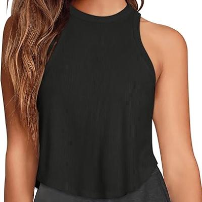 Womens Crop Tops Sleeveless Workout Tops Halter Neck Flowy Athletic Shirts Cropped Tank Muscle Tank