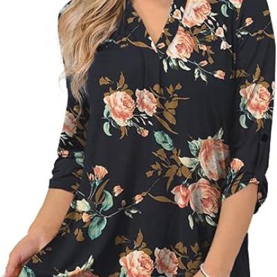 Womens Tops Dressy Casual 3/4 Sleeve Shirts Tunic Blouses Plus Size Tops for Women