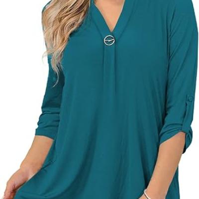 Womens Tops Dressy Casual 3/4 Sleeve Shirts Tunic Blouses Plus Size Tops for Women