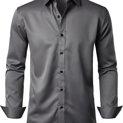 Men's Stretch Wrinkle Free Dress Shirts Formal Wedding Prom Long Sleeve Slim Fit Button Down Shirts