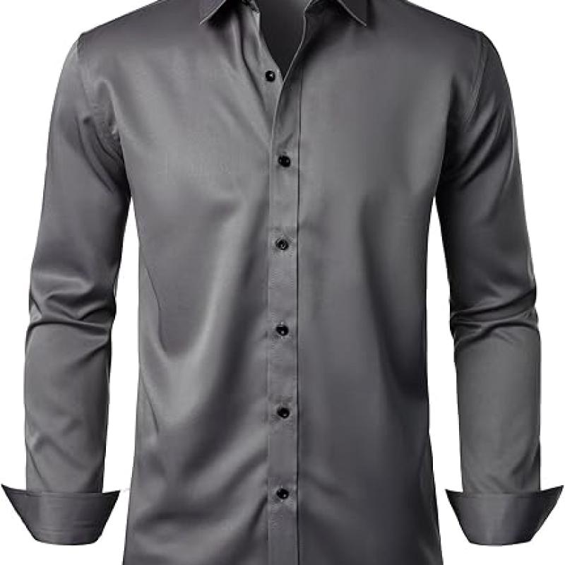 Men's Stretch Wrinkle Free Dress Shirts Formal Wedding Prom Long Sleeve Slim Fit Button Down Shirts