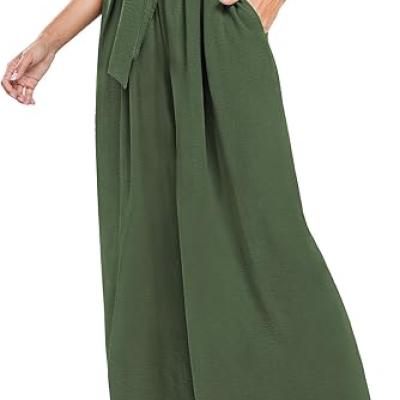 Summe Wide Leg Dress Pants for Women High Waisted Palazzo Casual Work Pants Beach Trousers with Pocket