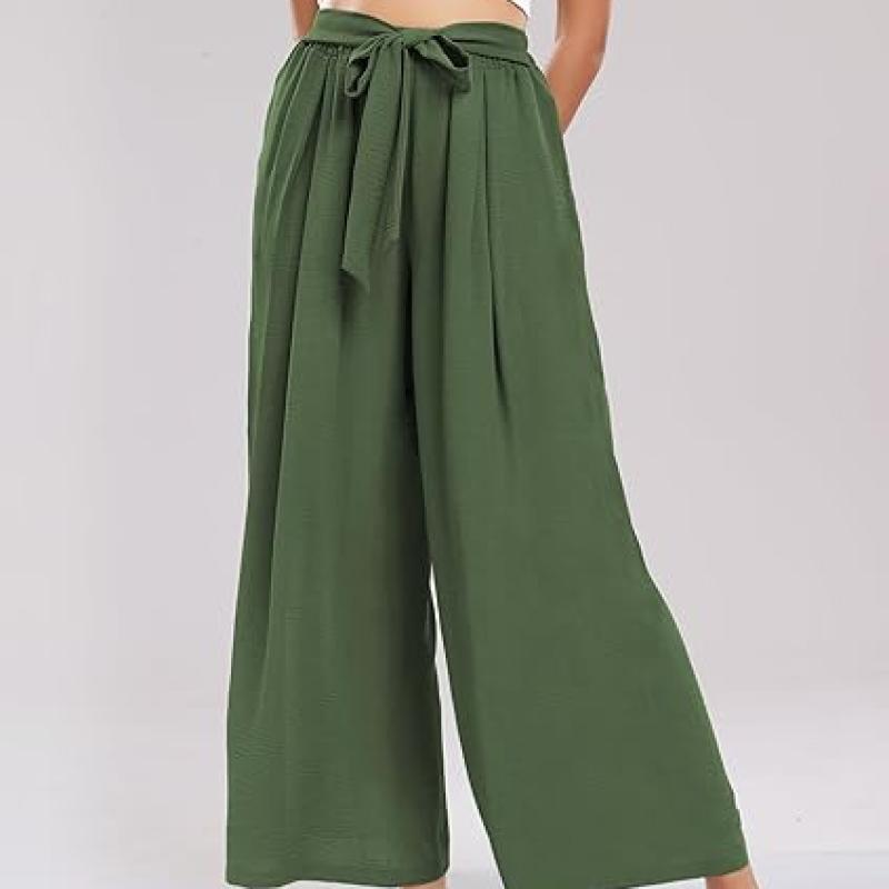 Summe Wide Leg Dress Pants for Women High Waisted Palazzo Casual Work Pants Beach Trousers with Pocket