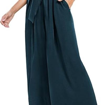 Summe Wide Leg Dress Pants for Women High Waisted Palazzo Casual Work Pants Beach Trousers with Pocket