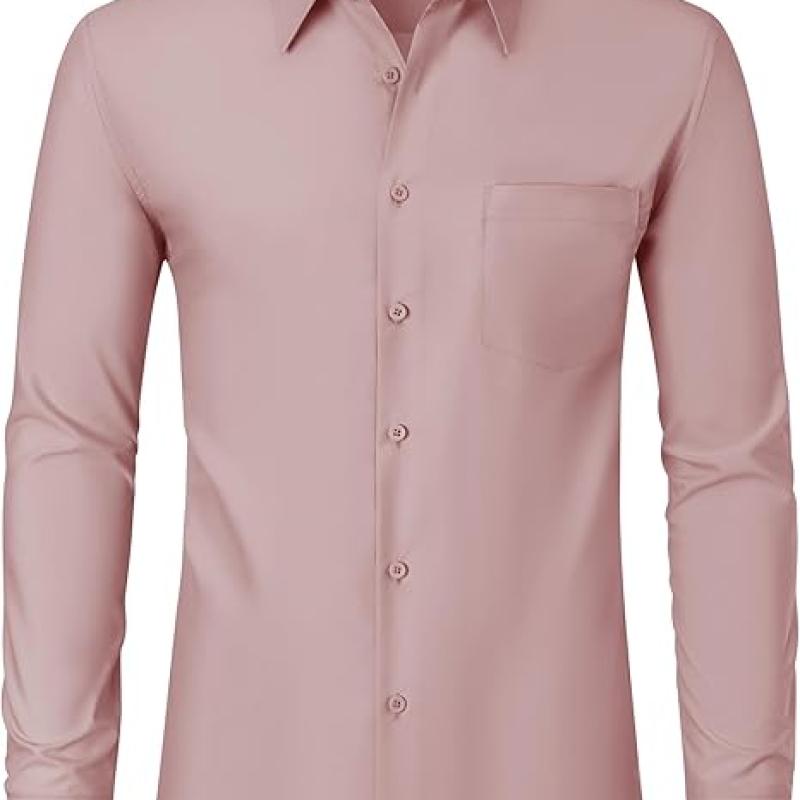 Men's Dress Shirts Wrinkle Free Long Sleeve Formal Shirt Solid Business Casual Wedding Button Down Shirts with Pocket