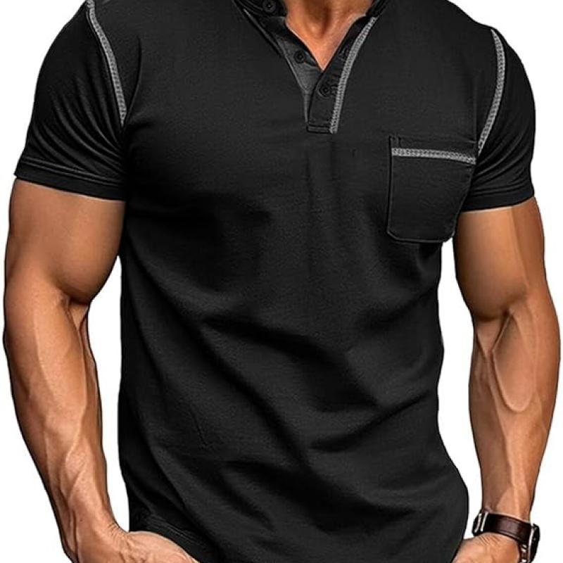 Men's Henley Shirt Lightweight Short Sleeve T-Shirt Casual Stylish Button Cotton Shirt